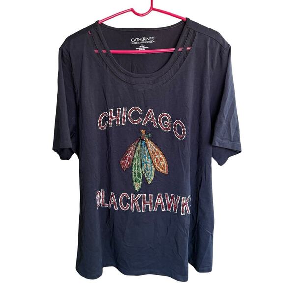Catherine's Supreme Collection Chicago Blackhaks Short 1X Black S/S Glittery - Picture 1 of 10